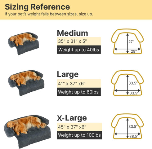 Codi Dog Bed for Couch, Dark Grey, Calming Anti-Anxiety Bed for X-Large Dogs, Fluffy Plush with Removable Washable