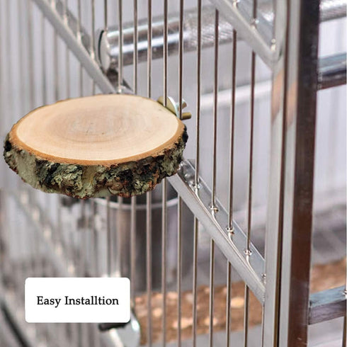 Hamiledyi Perch Platform for Bird Cage, Natural Round Wooden Stand Toy for Canary Parakeet Cockatiel (3 Pcs)
