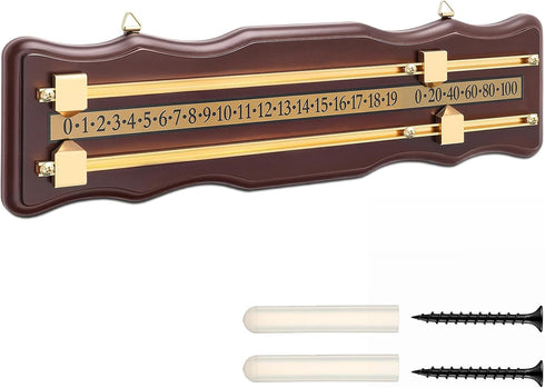 Lewtemi Wooden Billiard Game Scorer 2 Track Wall-Mounted Snooker Billiard Score Board