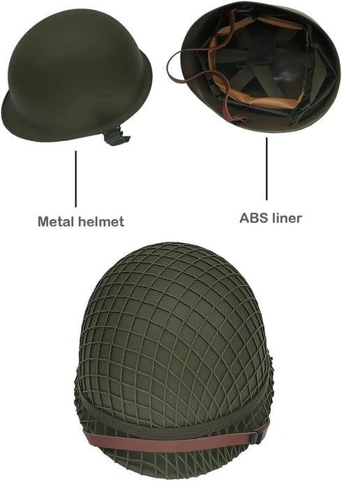WW2 US Army M1 Helmet, Metal Steel Shell Replica, WW2 Gear, Uniform with Net/Canvas Chin Strap, DIY Painting