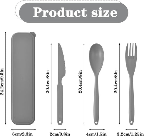 Large Reusable Utensils Set with Case, 2 Sets Portable Cutlery for Adults, Travel Fork Spoon Knife (Grey, Black)