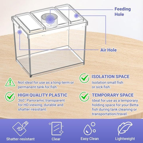 Mini Betta Fish Tank, 0.2 Gallon Stackable Cube Tank with Betta Leaf and Gravels (Pack-1)