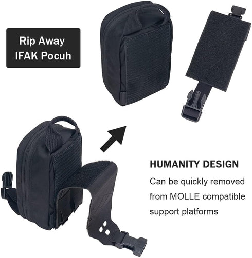 Removable Tactical Medical Pouch, Rip-away MOLLE IFAK Pouch for Camping, Hunting, 500D Nylon, Black