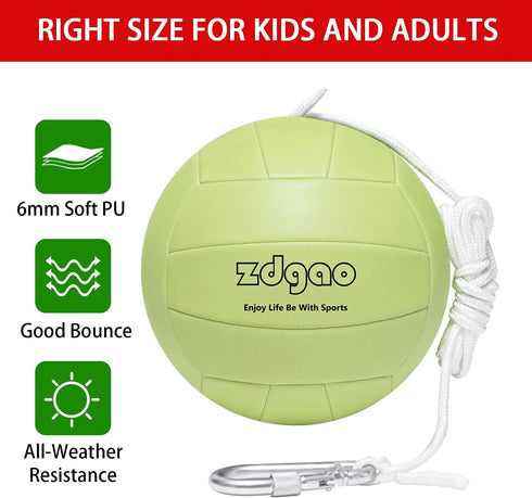 Portable Tetherball-Glow in The Dark Replacement Tether Ball with Carabiner, Ball Pump with Needle for Kids and Adults