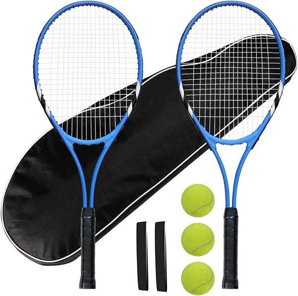 Tennis Rackets Set for 2 Players Recreational, Pre-Strung 27 Inch Light Adult Set with Tennis Balls