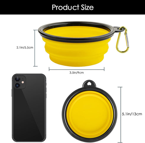 3 Collapsible Silicone Dog Bowl, Foldable Expandable Cup Dish for Small Pet Cat Food Water Feeding Portable Travel Bowl, Free Pet ID-Tag (S/Yellow+Blue+Black)