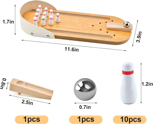 Tabletop Mini Bowling Game Set, Funny Gifts for Adults, Wooden Mini Bowling Set for Home Office Desk Toys