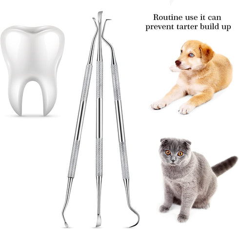 Hotop 3 Pieces Dog Dental Tooth Scaler and Scraper, Stainless Double Headed Tool for Pet Teeth Cleaning