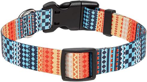 Adjustable Dog Collar with Bohemia Floral Tribal Patterns - Soft Ethnic Style for Small Medium Large Dogs (Bohemian