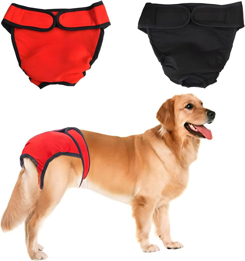 NACOCO 2 Pack Female Dog Diapers, Adjustable Leakproof Sanitary Panties for Small Medium Large Dogs, Black&Red