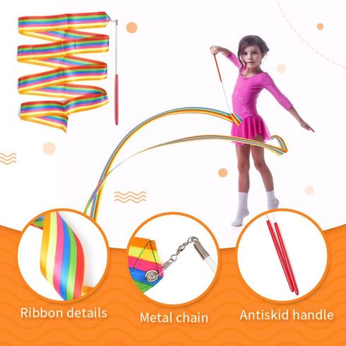 HUIANER Dance Ribbons Streamers, Rhythmic Gymnastic Ribbon Wands for Children Art Dances, 2 Pieces