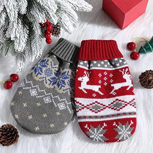 2 Pieces Christmas Cat Dog Sweater - Holiday Sweater for Small Dogs - Warm Reindeer Snowflake Knitwear