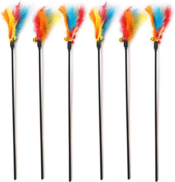 IUHKBH Cat Wands - 6 PCS Colorful Feather Stick Flexible Kitten Wand Interactive Cat Toys for Your Kitty