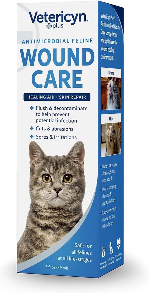 Vetericyn Plus Cat Wound Care Spray, Feline Healing Aid for Wounds, Sores, Abrasions, 3 Ounces