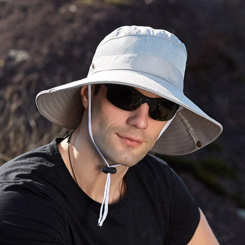 YOLAI Men's Foldable Mesh Fishing Hat - Adjustable Wide Brim Sun Protection