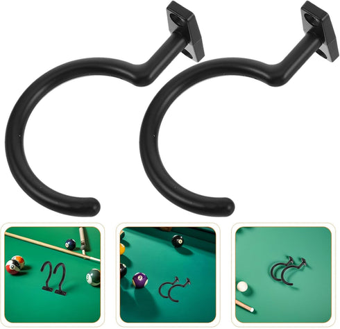 4pcs Beaupretty Metal Pool Cue Holder Rack and Snooker Table Hooks, Wall-mountable Black Steel Pool Table Side Cue