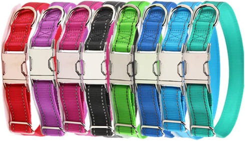 Reflective Dog Collar - Adjustable Safety Nylon with Metal Buckle, Heavy Duty Quick Release for Small Medium Large