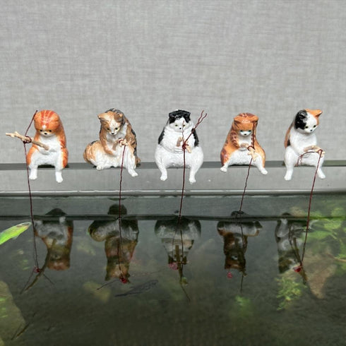 Kawaii Miniature Resin Cat Ornaments, Creative Aquarium Decoration, DIY Cat Fishing Ornament