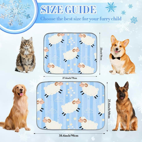 imiBBWQu Summer 27" 22" Cooling Pad Sheep White Blue Strips Star Cooling Mat for Dogs Washable Pet Ice Pad Mat Dog Ice