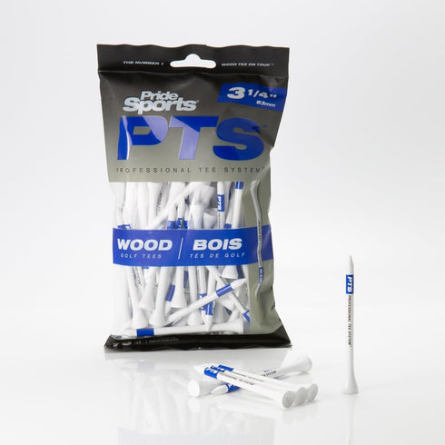 PrideSports PTS Wood Golf Tees, White, 3 1/4 Inch, 75 Count