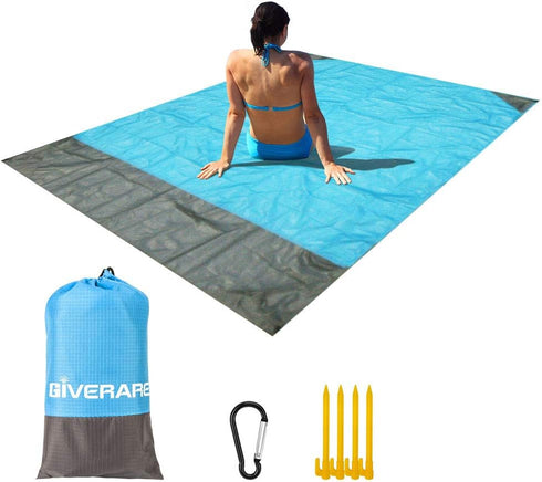 GIVERARE Sandfree Beach Blanket, Waterproof Picnic Blanket, Quick Drying Family Mat with 4 Stakes & 4 Pockets