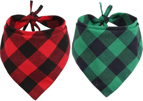 2 Pcs Dog Bandana Christmas Pet Triangle Scarf Accessories - Red Green Black Plaid
