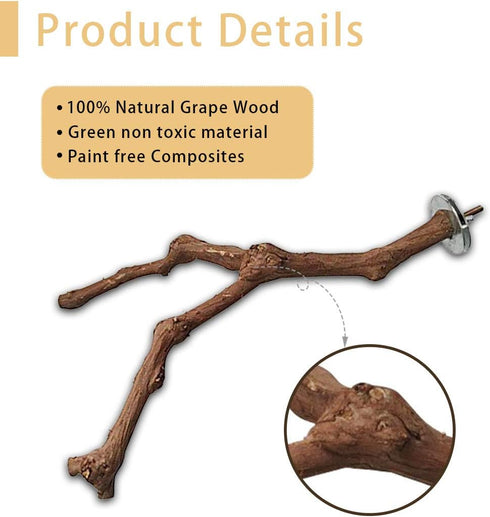PINVNBY Parrot Perches Natural Birds Stand, Wild Grape Stick Grinding Paw Climbing Wood Accessories for Parakeet and