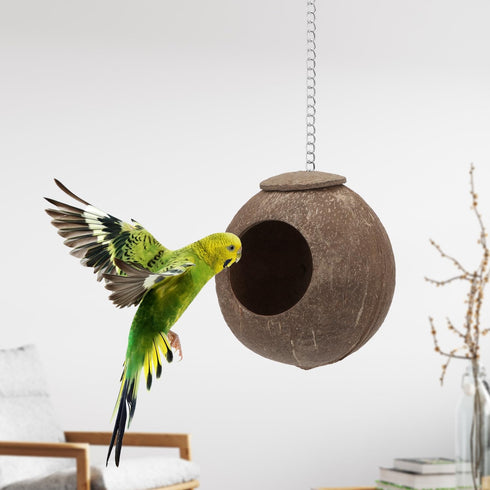 Hypeety Natural Coconut Hideaway - Parrot Birds Toys Decorative Bird Nest Cage for Pet