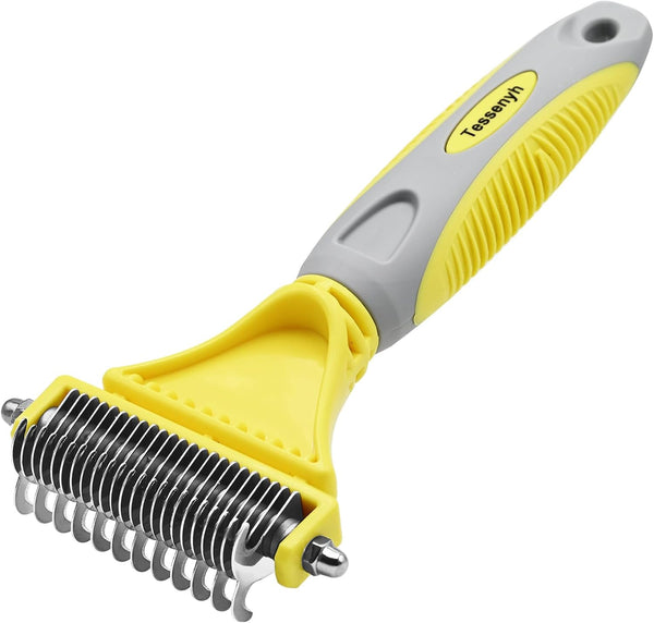 Professional Dog Brush for Shedding - Double Sided Undercoat Rake with 12+23 Blades for Medium & Long Haired Dogs