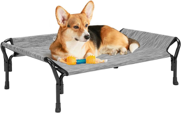 Veehoo Cooling Raised Dog Bed, Guardrail Elevated Dog Bed, Chewproof Frame with Washable & Breathable Teslin Mesh,