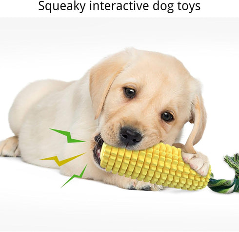 Dog Chew Toys for Aggressive Chewers - Corn Interactive Squeaky Toys for Medium Breed, Tough Rubber
