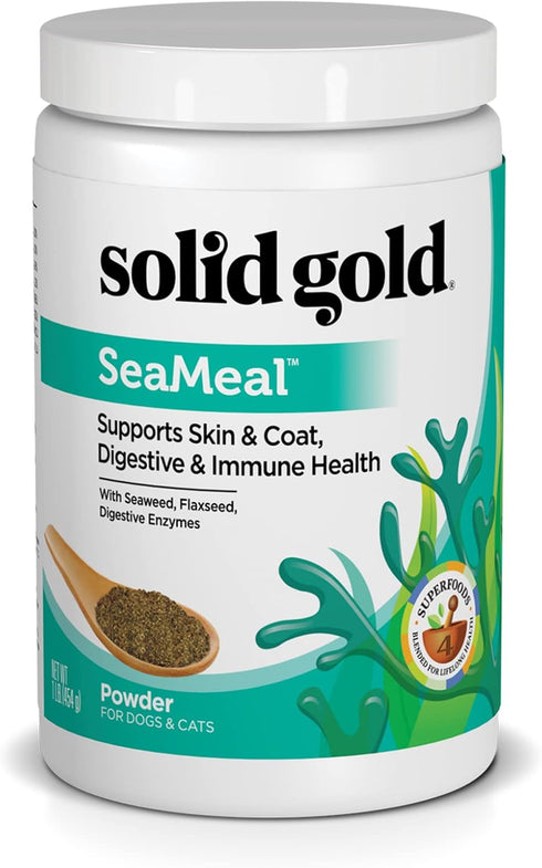 Solid Gold SeaMeal Cat & Dog Food Topper – 1 LB – Kelp Powder Multivitamin for Skin & Coat, Gut + Immune Support