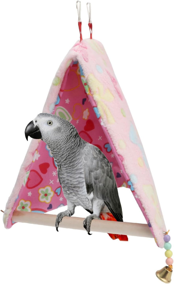 Bird Plush Perch Tent, Winter Warm Triangle Hammock Nest Bed for Parrot, Budgie, Parakeet, Cockatiel, Lovebird (M)