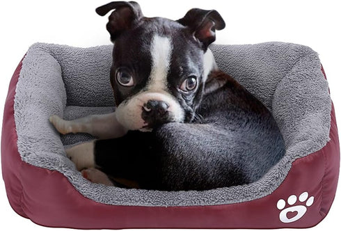Barelove Pet Dog Bed, Washable Rectangular Pet Basket Bed, Durable Waterproof Fleece Lining for Most Pets (Small, Wine