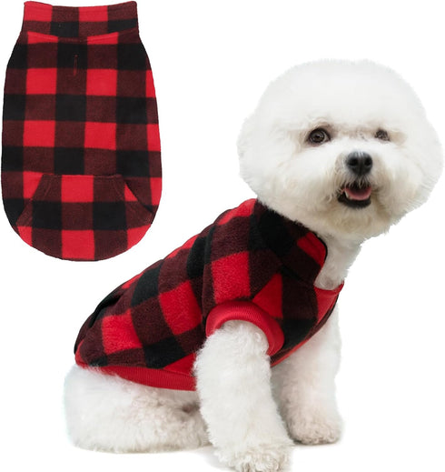 KOOLTAIL Small Dog Winter Jacket, Windproof Pet Vest Sweater with Pocket and Leash Hole, Christmas Red Plaid