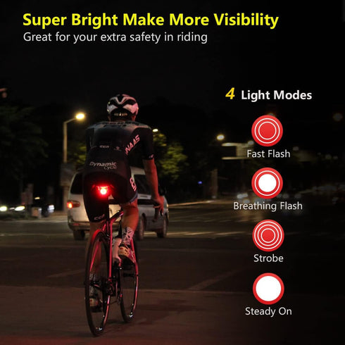 Padonow Smart Bike Tail Light: Auto On/Off Flashing Lights Red Back Led Warning Flashlight Easy Mount Cycling Safety