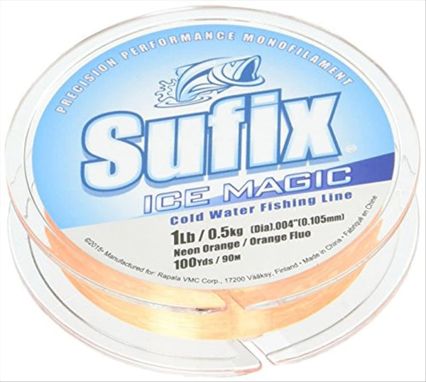 Sufix Ice Magic Fishing Line - 100-Yards Spool Size, Neon Orange, 8-Pound