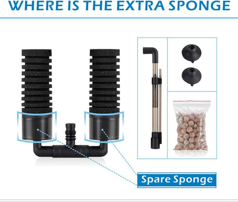 hygger Sponge Filter, Double Sponge Replaceable Media with 4 Biochemical Sponges for Fish Tank