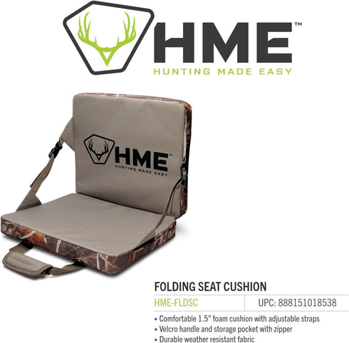 HME Portable Compact Hunting Folding Seat - Durable Weather-Resistant Foam Cushion with Storage Pocket