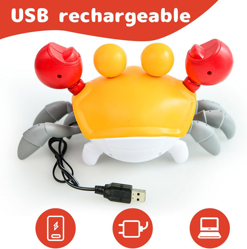 Crawling Crab Dog Toys, Interactive USB Rechargeable Toy with Music Sounds & Lights for Dogs and Cats