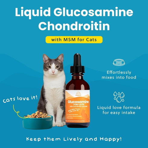 100% Natural Liquid Glucosamine Chondroitin with MSM – Hip & Joint Supplement for Senior Cats, 2 Oz