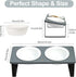 Sunhoo Ceramic Elevated Cat Bowls, Grey - Raised Puppy Dishes with Tilted Bamboo Stand for Anti Vomiting
