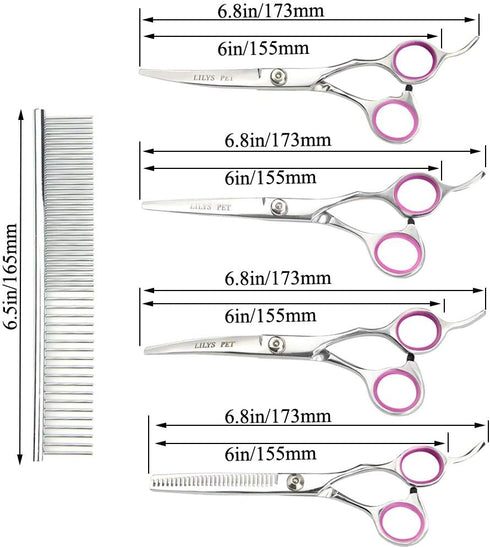 LILYS PET Professional PET DOG Grooming scissors suit,Cutting&Curved&Thinning shears (6.0") by LILYS PET