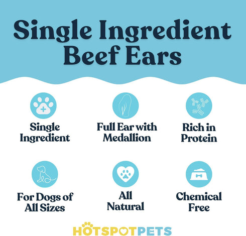 hotspot pets All-Natural Beef Cow Ears Dog Chews - 10 Pack, Long-Lasting, Low Odor Treat for Healthy Teeth