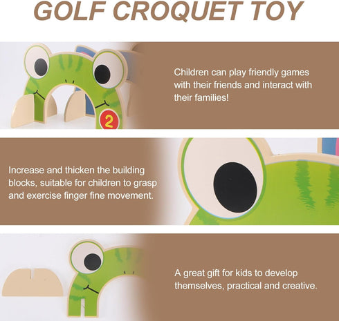 TOYANDONA Cartoon Wooden Animal Croquet Set - Interactive Family Game with Croquet Wood Mallets for Kids