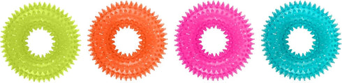 ASPCA Squeaky Puppy Teething Spikey Glitter Ring Chew Toy - Non-Toxic TPR Rubber for Small to Medium Dogs - Random Color