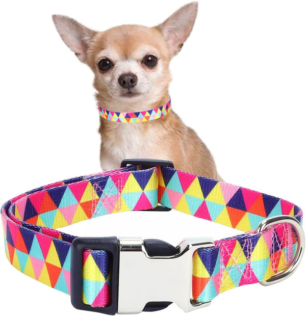Cute Dog Collar for XS Small Medium Large Dogs - Soft Nylon Pet Collar with 3D Print Multicolor Patterns - Adjustable