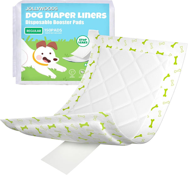 Jollywoods Dog Diaper Liners 150Pcs, Disposable Diapers Inserts for Male & Female Dogs,