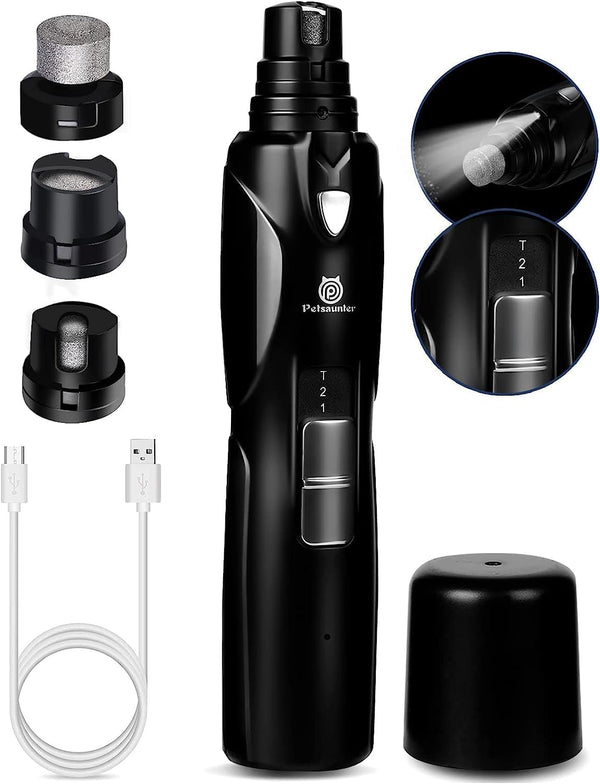 Dog Nail Grinder, 2-Speed with LED Light, Quiet Low-Vibration Nail Trimmers for Large, Medium, Small Dogs & Cats