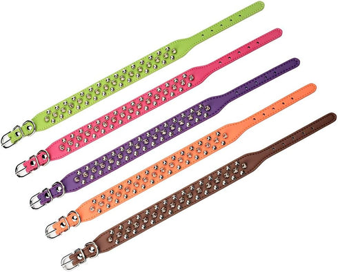 Mushrooms Spiked Rivet Studded Adjustable Microfiber Leather Pet Collars for Cats and Dogs (8.2"-10.6" Neck, Coffee)